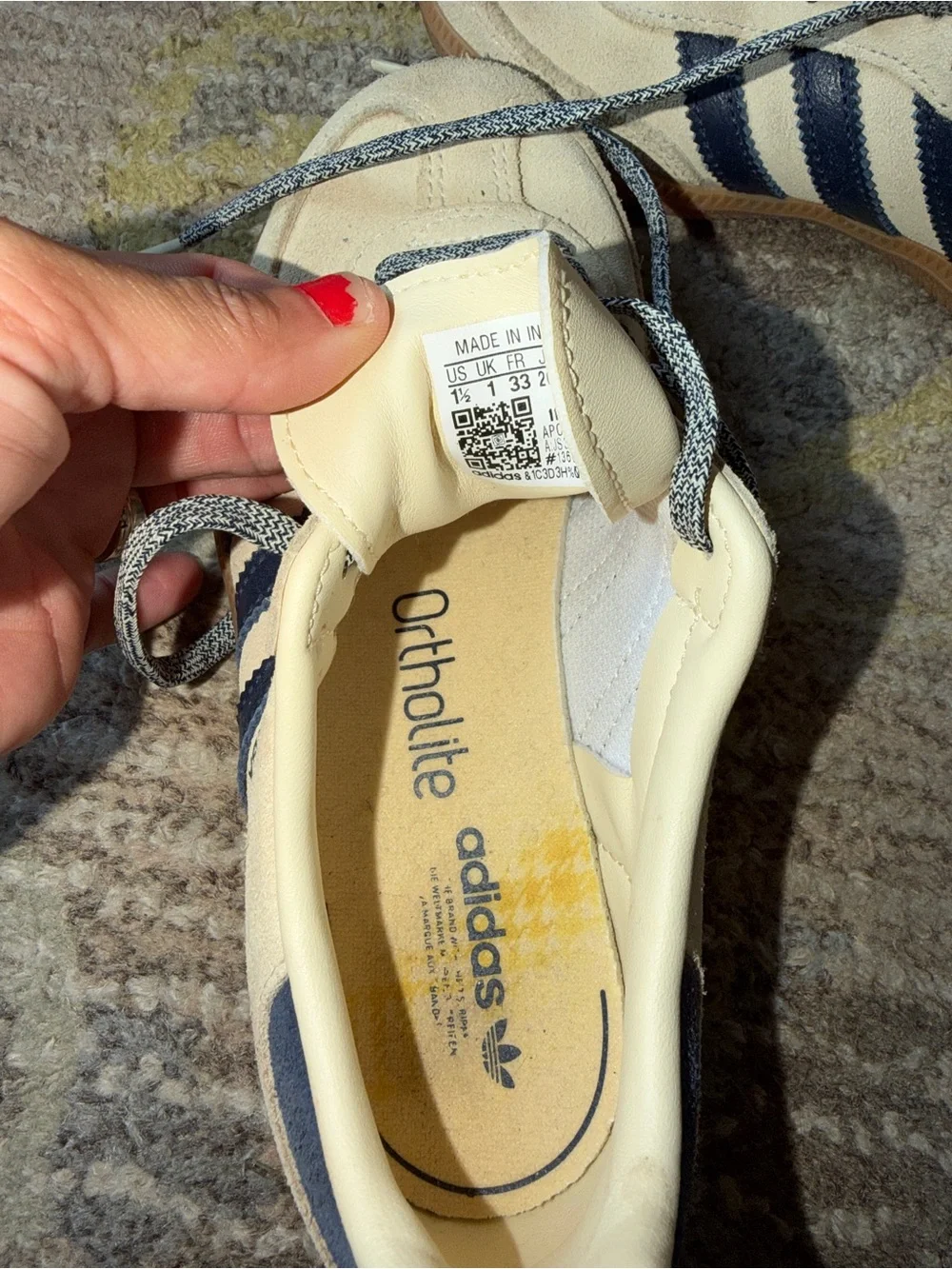 adidas Samba Suede Sneakers in Beige with Navy Stripes